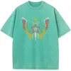 Men's T Shirts Butterfly Moon Women's Short-Sleeved T-shirt 230g Bleached Tshirt Fashion Loose Washed Cotton Bleach Shirt