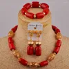 Necklace Earrings Set Orange Coral African Beads Jewelry Nigerian Wedding Bridal