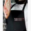 Tabliers Cuisine de haute qualité pour les professionnels Chef tablier pour hommes toile cuir tissu Barbecue père cadeau tablier 231013