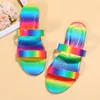 Large Rainbow Flat Bottom Slippers Womens Casual Versatile Beach Shoe for woman pinkycolor Candy Color Sandals slide slider slides slingbacks for good price 35-42