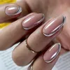 False Nails 24st Pink Almond Shiny Golden Ripples Stiletto Fake Löstagbar Oval Full Cover Press On Tips Manicure 231013