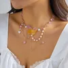 Pendant Necklaces IngeSight.Z Korean Fashion Crystal Butterfly Tassel Necklace For Women Elegant Imitation Pearl Beads Choker Y2K