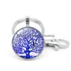 Nyckelringar Tree of Life Glass Cabochon Key Ring Time Gem Keychain Hanging Fashion Jewelry Will and Jewelry DHXVN