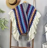 Платки WeHelloEthnic Style Poncho Capes Женская мода в полоску Красочные вязаные негабаритные женские шаль с бахромой в богемном стиле 231012