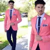 Pink Casual Slim fit Men Suits with Notched Lapel 2 Piece Wedding Tuxedo for Groomsmen Man Fashion Jacket with Navy Blue Pants X09313w