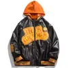 Męskie kurtki pu skórzana kurtka bombowca mężczyźni Y2K Hip-Hop Streetwear Lose Oversizezed Hooded Pleats HARAJUKU OUTERWEAR Kobiet Varsity Jacket 231012
