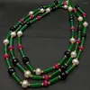 Choker Habitoo 3 Strands Natural Green Jade Black Rose Onyx White Freshwater Pearl Golden Bead Halsband för kvinnor Fashion Jewelry