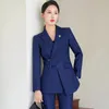 Zweiteilige Damenhose, Braun, Marineblau, Schwarz, Damen, formeller Hosenanzug, Damenjacke und Hose, Damen-Business-Arbeitskleidung, 2-teiliges Blazer-Set für Herbst und Winter, 231013