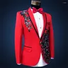 Ternos masculinos terno masculino fino vermelho bordado vestido de casamento paillette piano homens lantejoulas blazer roupas de dança jaqueta estilo estrela punk