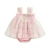 Pagliaccetti Pudcoco Neonato nato Baby Girl Pagliaccetto estivo Carino senza maniche scollo quadrato Stampa floreale Body Abito in tulle 0-12M