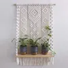 Tapeçarias Macrame Tapeçaria Parede com Planta Livro Armazenamento Pendurado Prateleira de Madeira Sala de estar Decoração de Quarto de Casa