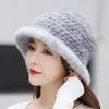 Wide Brim Hats Bucket Winter Women Outdoor Keep Warm Real Mink Fur Hat Natural 100% Lady Knitted Quality Genuine Caps 231012