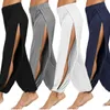 Calças masculinas Mulheres Moda Yoga Calças Cintura Alta Fenda Perna Larga Haren Calças Ginásio Leggings Casual Sólido Oco Calças de Treino Ginásio Home Wear 231013