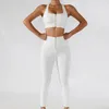 Yoga Outfit 2pc مجموعة Women Wording Sport Gym Wear Suit High Weist Leggings Jailts Front Zipper Bra Fitness Crop Top Sportswear 231012