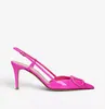 Paris designer skor för kvinnor sandal mid häl slingback v-logo utsmyckad svart mellanöstern exklusiv sling back pumpar läder pump svart vit 35-43