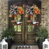 New Halloween Farmhouse Wreath Decorations Vintage Kitchen Thanksgiving Pumpkin Truck Wreath Window Door Wall Decor Hanging 2021 Y3031
