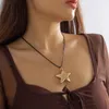 Pendant Necklaces Lacteo Simple Star Necklace Women Leather Wax Line Rope Cord Chain Choker Pentagram Charm Jewelry Party Wedding Ladies