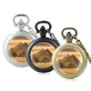 Pocket Watches Antique Classic Egyptian Pyramids Glass Cabochon Quartz Watch Vintage Men Women Pendant Necklace Chain Hours Clock