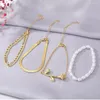 Charm Bracelets Multilayered Gold Color Set For Women Pearl Rose Flower Cuban Chain Bangles Vintage Jewelry Party Gifts