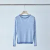 Kvinnors tröjor Naizaiga ull Silk Cashmere Blending Oneck Blue White Randig långärmad 2023 Autumn Women Pullovers tröja PZ166 231012