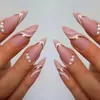 False Nails 24st French Style Glitte Design Fake Nail Patch Mid Length Coffin Ballerina Akryl Artificial Tips med lim 231013