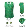 Men's Vests Hi-Tie Christma Green Gold Vest Tie Business Formal Dress Silk Sleeveless Jacket 4PC Hanky Cufflink Paisley Suit Waistcoat