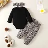 Ensembles de vêtements 0 2 ans né bébé fille chemise noire à manches longues avec pantalon imprimé léopard costume de mode 231012