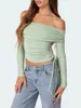 Kvinnors T -skjortor Kvinnor Sexig från axeln som går ut Tops Fairy Solid Long Sleeve Crop Top Slim Fit Stretchy Bluses