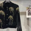 Women's Jackets PREPOMP 2023 Autumn Winter Collection Long Sleeve Stand Collar Sequins Tassel Velvet Black Short Jacket Women GL262