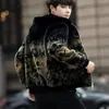 Men's Jackets Autumn and Winter Faux Fur Coat Men's Canary Velvet Coat Long Cap Large Male Print Contrast Color Coat Men Jacket V110 231012