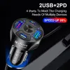 Chargeur de voiture double PD USB C, charge rapide PD20W, 4 ports QC3.0 Type C, pour iPhone 15 Samsung Xiaomi Moto, chargeur de téléphone