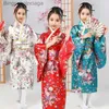 Theme Costume Asian Children Japanese Kimono Bathrobe Gown Japan Style Peacock Yukata Dress Obi Vintage Haori Halloween Cosplay ComeL231013