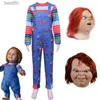 Costume a tema Chucky Cosplay Come Halloween Kid COS Outfit Spaventoso Tute per bambini Horror Fantasma Vestiti per bambole Festa di carnevale con maschera ParruccaL231013