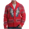 Мужские свитера Европейские и американские осенне-зимние красные свитера с принтом в стиле ретро Мужской однобортный кардиган Свитер Карманная куртка 231012
