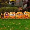 Lot de 4 panneaux de cour d'Halloween, décorations d'Halloween, piquets extérieurs, squelette de train de citrouille, jolis panneaux de décoration d'Halloween, scène/festivals/maison/cour/décor d'Halloween