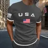 T-shirt da uomo in ultra cotone con stampa bandiera del Giorno dell'Indipendenza Due sport per il tempo libero primaverili/estivi Comodi top da vacanza da uomo eleganti