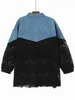 Dames Trenchcoats Geplooid Denim Blauw Patchwork Perspectief Kant Voor Dames Herfst Los Halflang Stijlvol Topjack Y4418