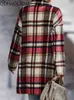 Women's Wool Blend's Coat 2023 in British Style Woman Clothing Imitation Borsted Plaid Mid Lengthy thick Pocket Lapel Loose Coats 231012