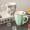 Mugs Europe Bone China Large Capacity 420ml Creative Pastoral Flower Tea Cup Office Milk Coffee Mug Ceramic Home Drinkware 231013