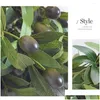 Fleurs décoratives Feuilles vertes olive artificielles Branches d'arbre Plantes fruitières de Noël Po Props Décoration de mariage à domicile Soie Dhjl2