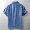 Men's Casual Shirts Japanese Retro Cargo Loose Fitting Denim Shirt For Men Summer Large Pocket Workwear Male Short Sleeve