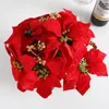 Decorative Flowers High-Quality Flannelette Artificial Flower Potted Christmas Poinsettia Decor Red Green Leaf Plastic Fabric Desktop Home