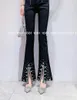 Jeans pour femmes Industrie lourde Coloré Strass Flare Femmes Taille haute Printemps Automne Mode