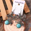 Boucles d'oreilles créoles bohémien Vintage, ensemble de boucles d'oreilles pour femmes, Turquoise, papillon, cercle, accessoires de goutte, Style ethnique Tribal, bijoux cadeaux