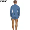 Robe de deux pièces Vazn bleu gland femmes décontracté brillant solide tenue pièces ensemble manches longues col rond jupe courte ensembles élégants 231013