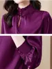 Purple Satin Blouses for Women Designer Lantern Sleeve Vintage Silk Blouse Office Ladies Versatile Solid Tops 2023 Autumn Winter Ruffles Stand Collar Runway Top