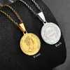 Vintage Carved Elizabeth Round Coin Necklace For Women Fashion Steel Gold Color Minimalist Medallion Long Jewelry Pendant Necklace318W
