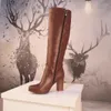 Stiefel Plus Größe 34-43 Kniehohe Frauen 2023 Design Schuhe für Mode Reißverschluss Braune Ferse Botas Frau Schuhe