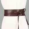 Belts PU Women Waist Girdling Belt For Dress Tight Fashion Metallic Color Soft Faux Leather Wide Bow Self Tie Wrap