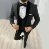 Men's Suits Custom Made Black Men Wedding For ManTuxedos Groom Peaked Lapel Velvet Vest Coat Pants Terno Blazer Masculino